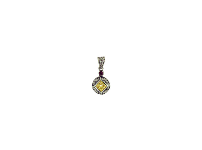 Pendentif en Argent 925 12mm - DORE OR FIN + GRENAT