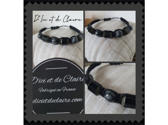 Bracelet Shamballa 7 perles d'obsidiennes mouchetées et verre