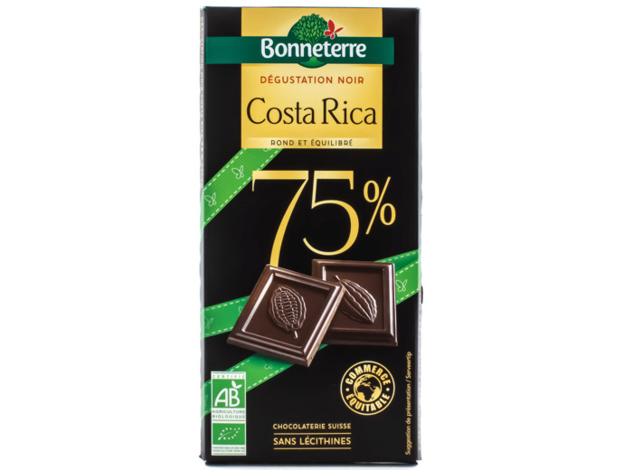 Chocolat Dégustation Noir 75% Costa Rica Bio 80g