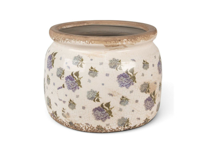 Pot de fleurs intérieur céramique beige bleu 15x20x20cm
