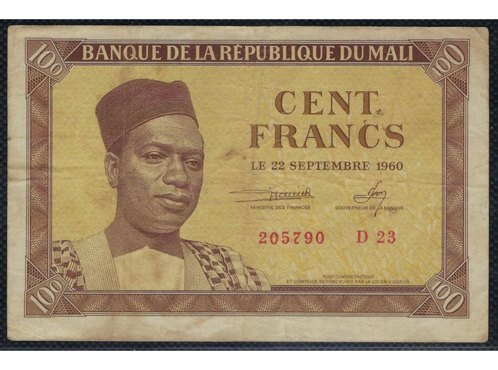 MALI 100 FRANCS 22 SEPTEMBRE 1960 D23 TTB
