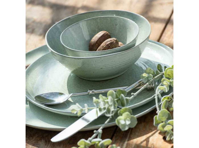 Bol eclaboussures céramique menthe 19x19x7cm