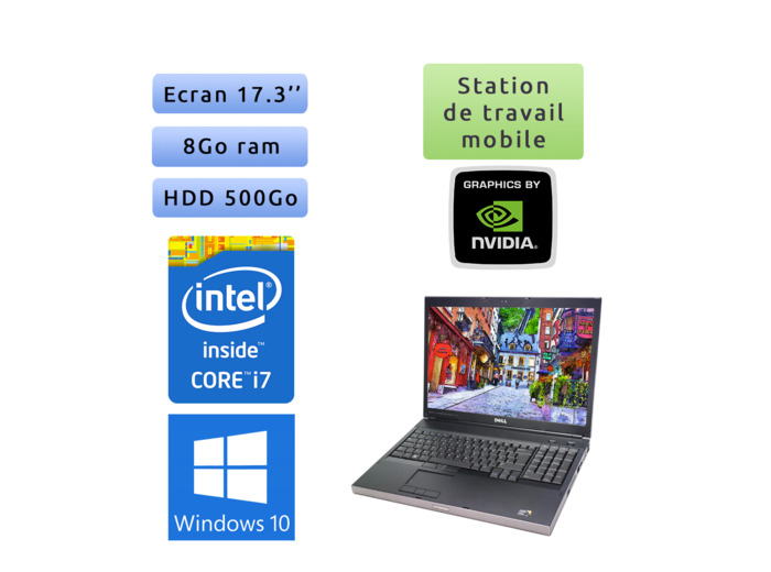 Dell Precision M6500 - Windows 10 - i7 8GB 500GB - 17.3 - FX 2800M - Station de travail Mobile