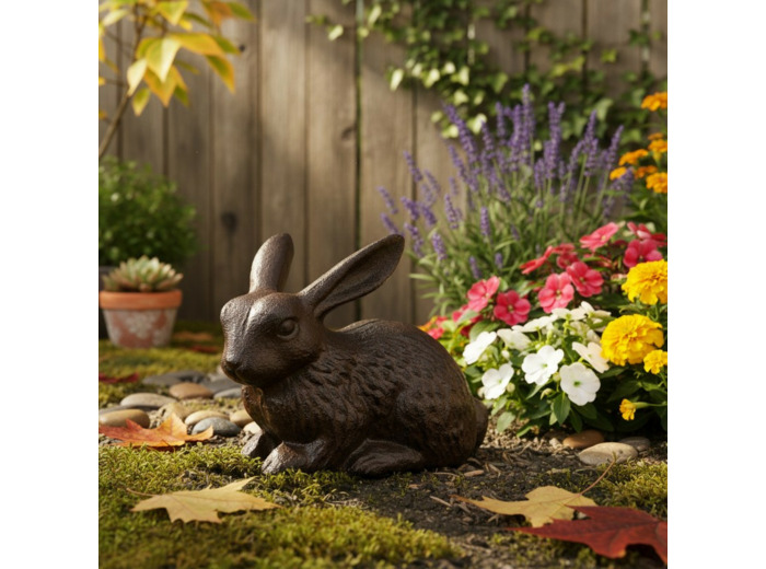 Lapin fonte patiné marron 14x7x10cm