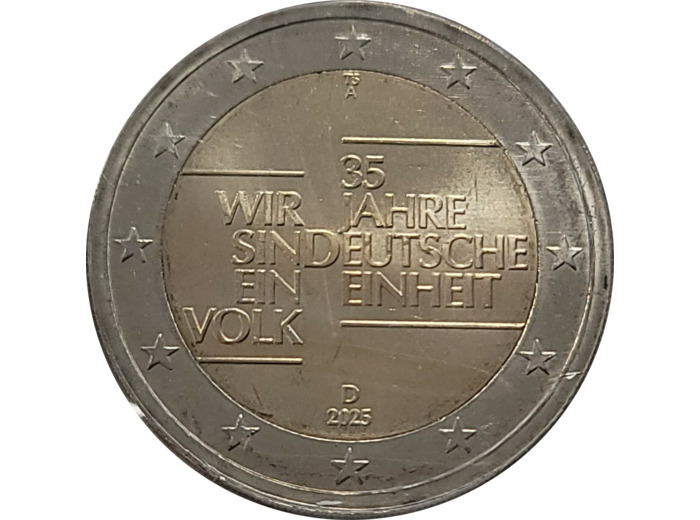 ALLEMAGNE 2025 2 EURO UNITE ALLEMANDE les 5 ateliers ADFGJ UNC