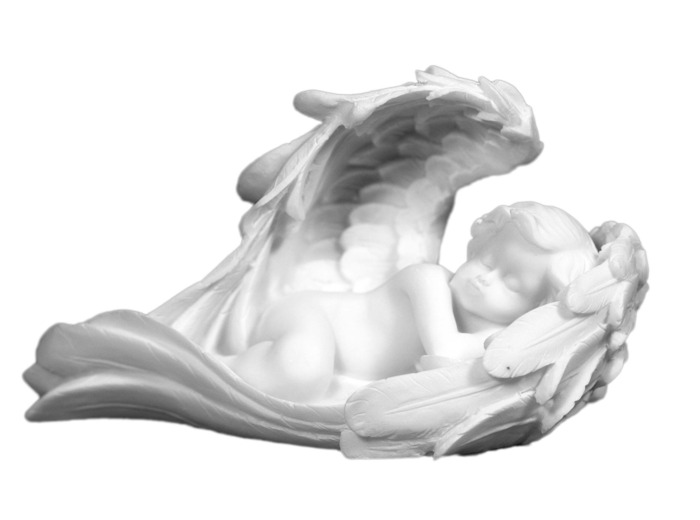 Ange endormi dans les ailes- Statue en albâtre 9x15cm - Blanc-Droit
