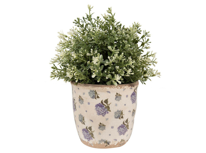 Pot de fleurs intérieur céramique beige bleu 13x12x12cm