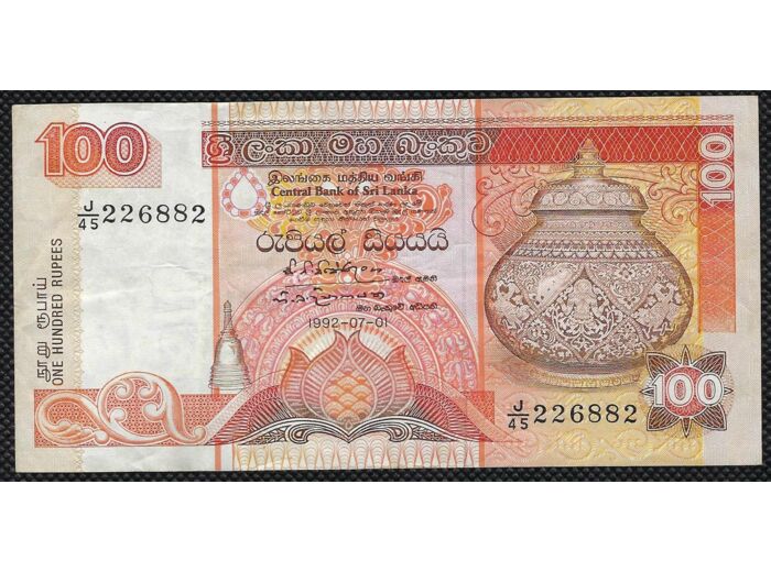 SRI LANKA 100 RUPEES 01-07-1992 Série J45 SUP (W105a)