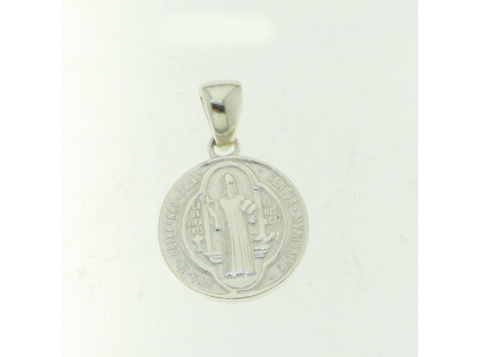 Médaille ronde en Argent 925 diam.15mm- St Benoît + CROIX