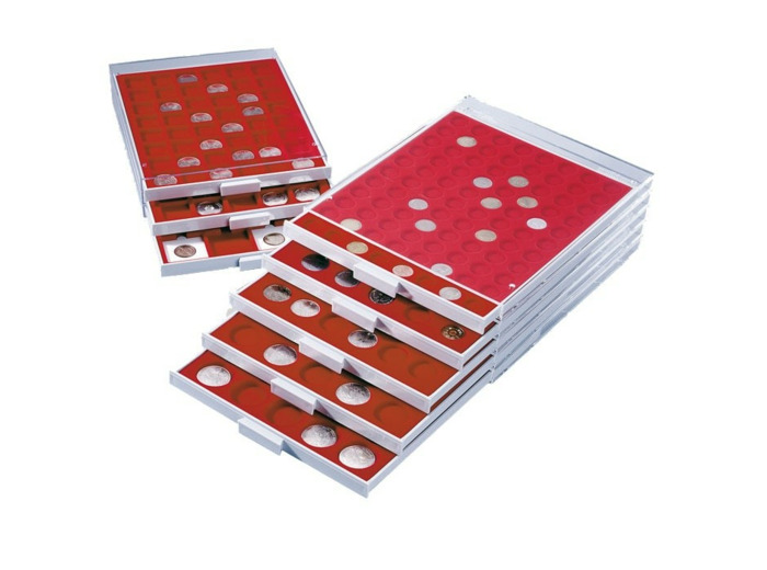 MEDAILLIER BOX 54 CASES ROUGE rondes pour 2 euro 2154