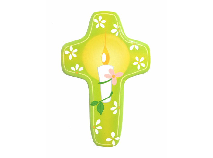 Croix Bougie Verte 14,5x9,5cm
