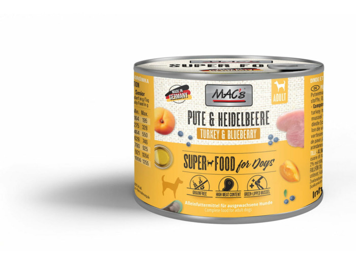 MAC'S Humide pour chien, à la dinde & myrtilles - 200g