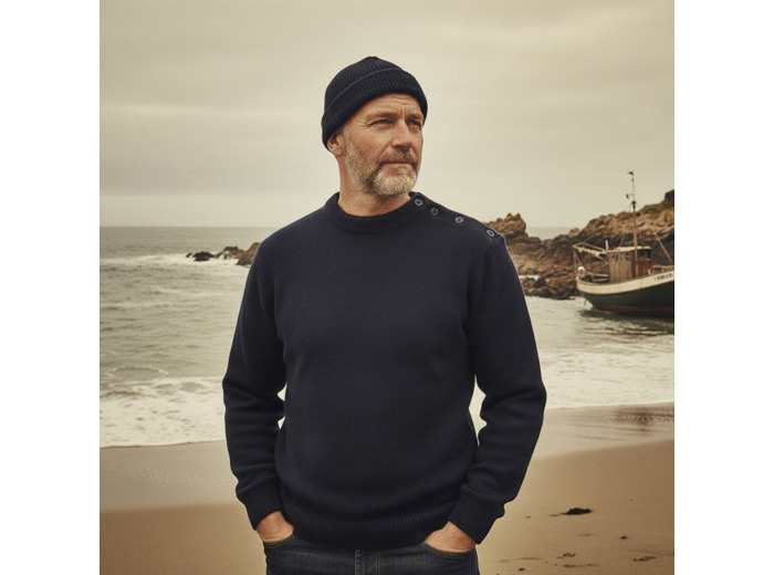 Pull breton à boutons (100% laine)
