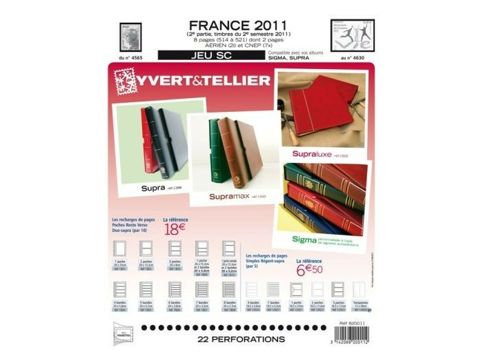 FEUILLE COMPLEMENTAIRE FRANCE SC 2011 2eme partie (AVEC POCHETTE) YVERT