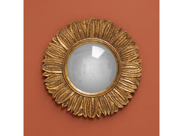 Miroir convexe bois plumes dorées cuivrées 3x56cm