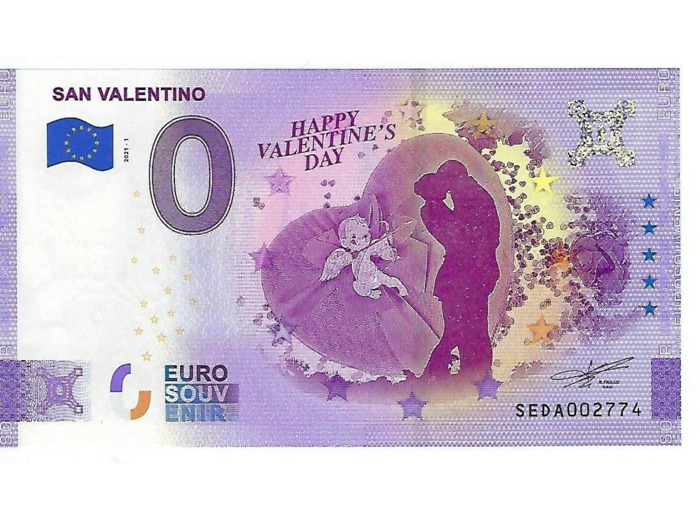 ITALIE 2021-1 SAN VALENTINO VERSION ANNIVERSAIRE BILLET SOUVENIR 0 EURO