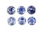 Ensemble 6 boules blanches bleues céramiques 10cm