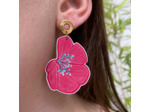 Boucles d'oreilles demi fleur asymétriques coloris rose pailletées vert