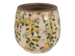 Pot de fleurs d'intérieur beige jaune en céramique motif citron 15x15cm