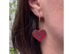Boucles d'oreilles créoles coeur fond rouge motif léopard vert