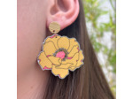Boucles d'oreilles anémone coloris jaune et rose, pistils argentés