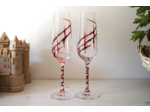 Flutes à champagne en cristal de bohème peintes à la main décorées de jolies volutes rouges