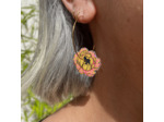 Boucles d'oreilles créoles pivoine coloris jaune pois rose