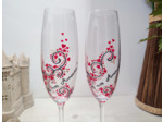 Duo de flutes à champagne en cristal saint Valentin peintes à la main décorées de bouquets de petits coeurs rouges