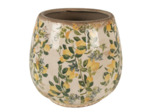 Pot de fleurs d'intérieur beige jaune céramique motifs citrons 8x17cm