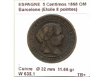 Espagne ( SPAIN )  5 CENTIMOS 1868 OM  BARCELONE TB+