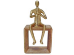 Sculpture Musicien Flûtiste en Métal Doré sur Socle Bois 13x9x25cm