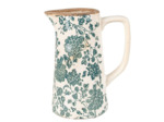 Pichet beige vert floral céramique 16x11x20cm