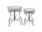 Ensemble de 2 Supports Jardinières Rondes en Fer Gris 81x70x70cm