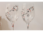 Duo de verres en cristal peints à la main décorés de petites fleurs nacrées au coeur rouge et libellules, pièces unique et personnalisables