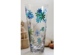 Beau grand vase artisanale peint à la main représentant un bouquet de fleurs bleues et vertes , pièce unique, signée et numéroté