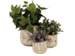 Pot fleuri champêtre beige jaune 14x12cm