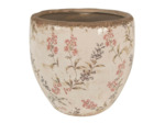 Pot de fleurs d'intérieur beige et rose céramique motif fleurs 18x17cm