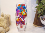 Grand Vase multicolore peint à la main sur le thème des coccinelles et des papillons