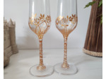 Lot de deux flutes à champagne peintes à la main décorées de feuillages dorés