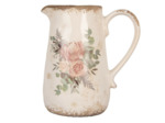 Pichet céramique beige fleurs 18x12x17cm