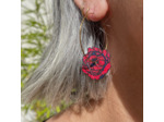 Boucles d'oreilles créoles pivoine coloris rouge, bleu marine pois bleu irisé