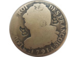 FRANCE LOUIS XVI 2 SOLS FRANÇOIS 1791 .A. (Paris) 22gr37 B contremarquée