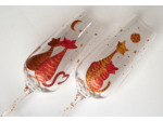 Flutes à champagne en cristal peintes à la main ou un couple de chats rêve sous la lune dorée, pièces originales et verres personnalisables