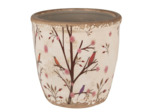 Pot de fleurs d'intérieur beige et marron en céramique motifs branches 16x16cm
