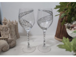 Verres en cristal peints à la main décorés de  fleurs blanches nacrées et argentés en relief