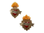 Ensemble de 2 Ex-voto Cœurs Enflammés Amour Feu 12x14cm