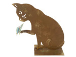 Silhouette Décorative Chat au Papillon en Fer Patiné 27x9x28cm