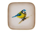 Plateau fer carré crème doré mésange bleue jaune 16x16cm