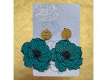 Boucles d'oreilles anémone coloris vert pois bleu, pistils or