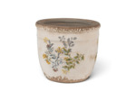 Pot de fleurs d'intérieur beige et  jaune en céramique fleurs 13x11 cm